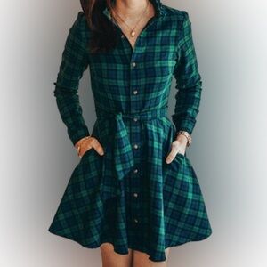 Kiel James Patrick Green Plaid Long Sleeve Dress